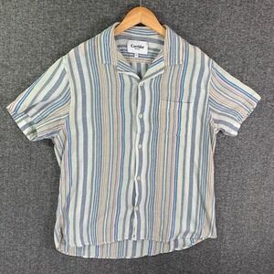 Corridor NYC Camp Shirt Men Large Pastel Stripe Short Sleeve Modern Preppy Knit